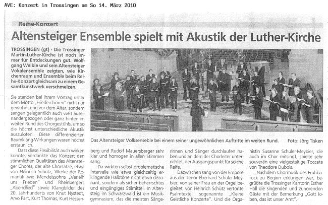 Kritik zum Konzert am 14.3.2010 in Trossingen